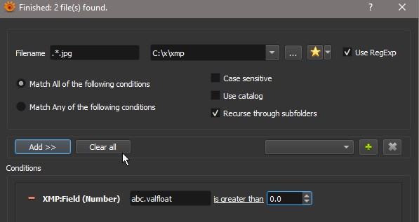 query #2 search for files with xmp values ..
