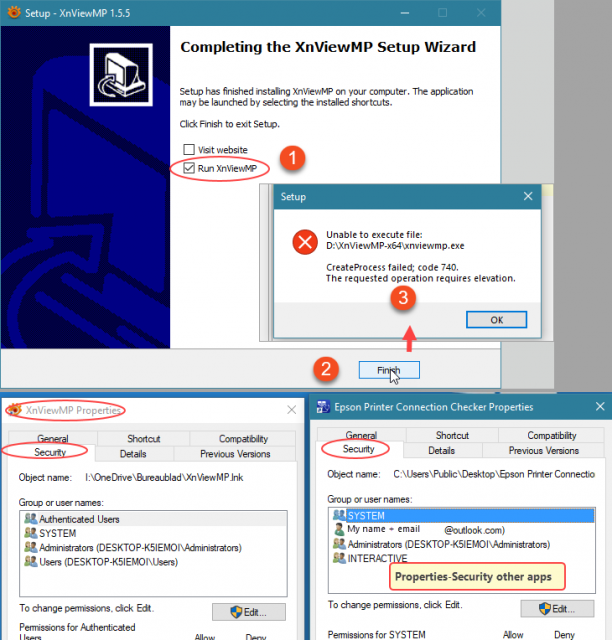 Desktop icon - Properties - Security tab