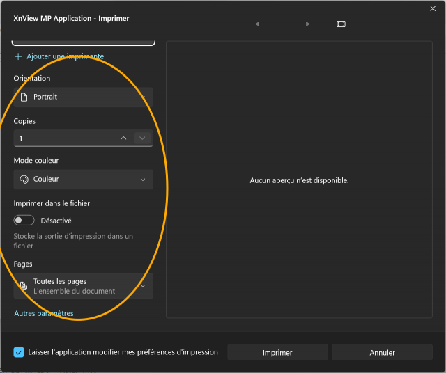 Step 4- Behind the Print button the system dialog (no choice for paper size here - system dependent)