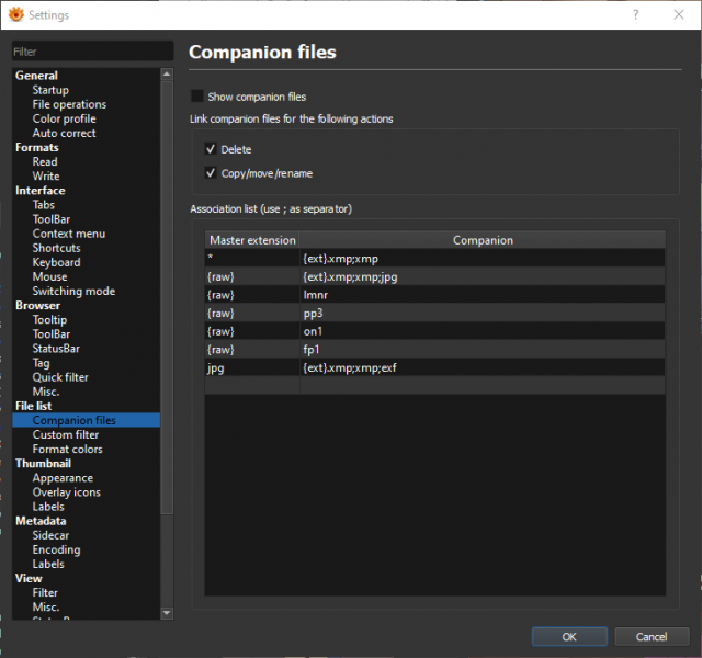 My companion file settings