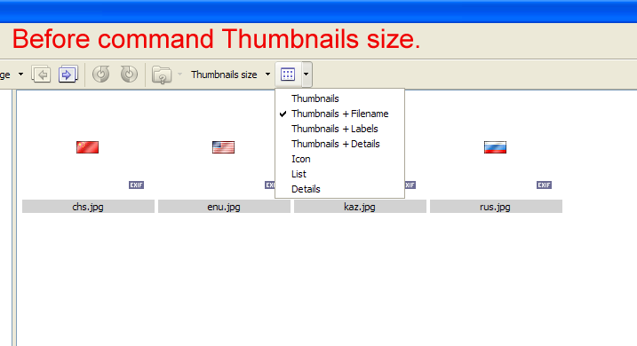 before command &quot;thumbnails size&quot;