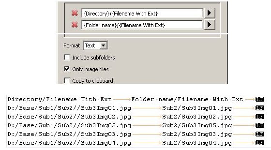 extracts from file listing dialog and resulting text file