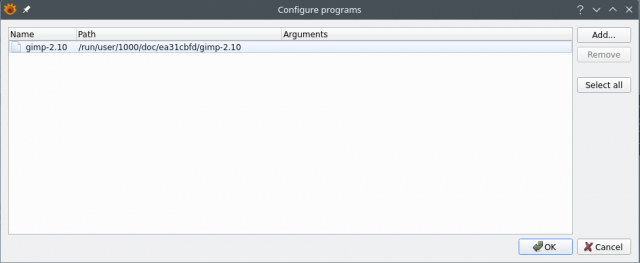 configure programs dialog box - currently only Gimp are added