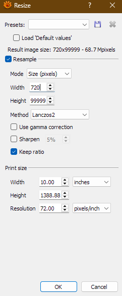 UI limited to 99999 pixels for height.