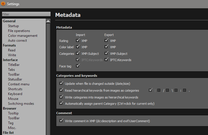 Settings - Metadata