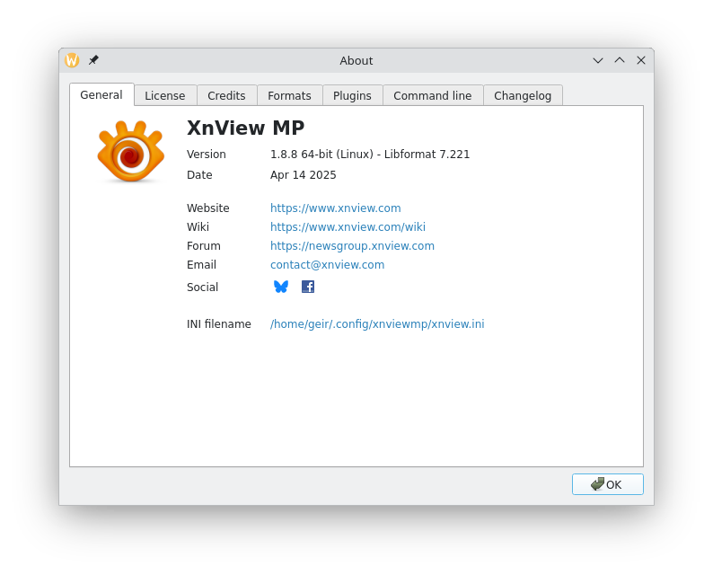 XnView about-screen