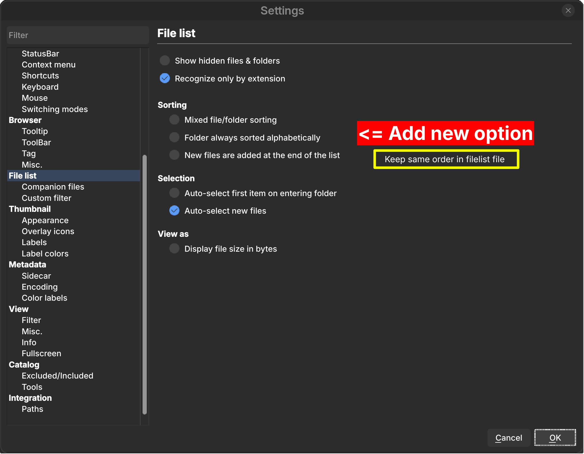 BUG FIX: Add option to match sort order in filelist