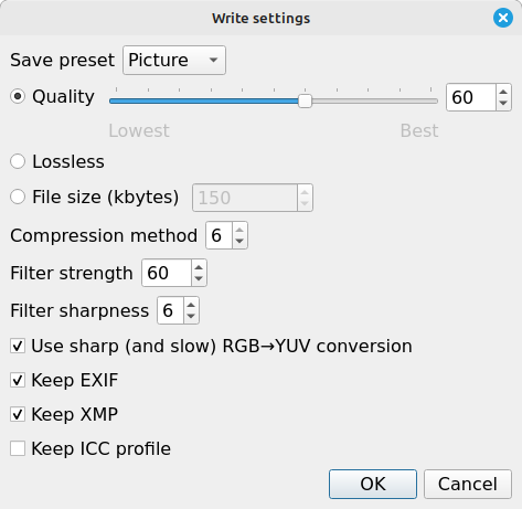 Export image dialog Linux mint