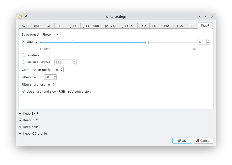 Export image dialog Linux Fedora 41 KDE