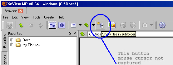&quot;show files in subfolder button&quot; (showing hover state, not status, mouse cursor not captured)