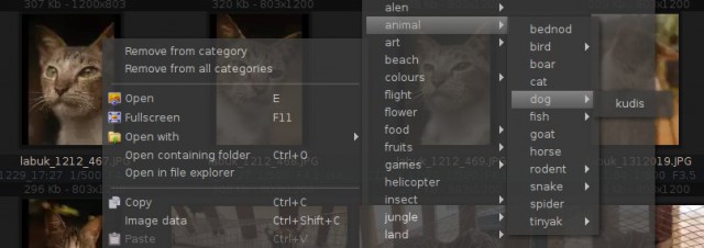 categories menu from right click
