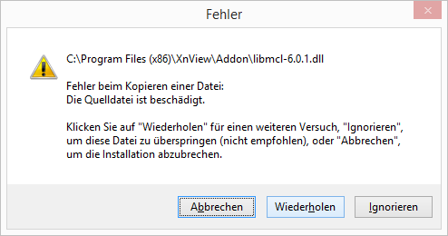 Screenshot of unpack-failures (freecommander unpack-window)