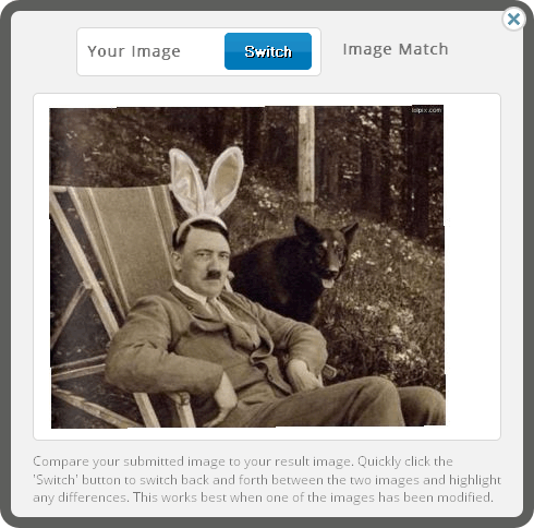 GröFaZ (left) &amp; Blondie spending some quality time together<br />“Compare your submitted image to your result image. Quickly click the ‘Switch’ button to switch back and forth between the two images and highlight any differences. This works best when one of the images has been modified.”