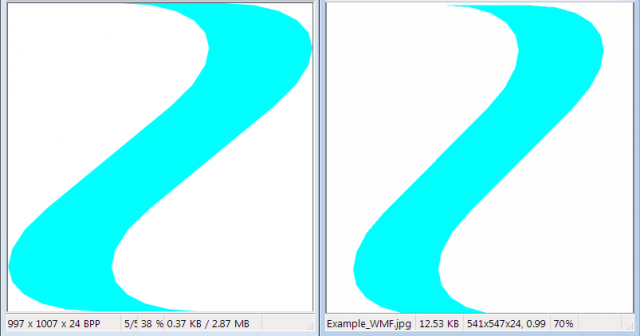 Left - Other program 997 x 1007 px<br />Right - XnView Classic 2.34 541 x 547 px