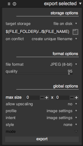 Darktable export settings