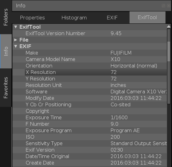 Info Tab, EXifTool