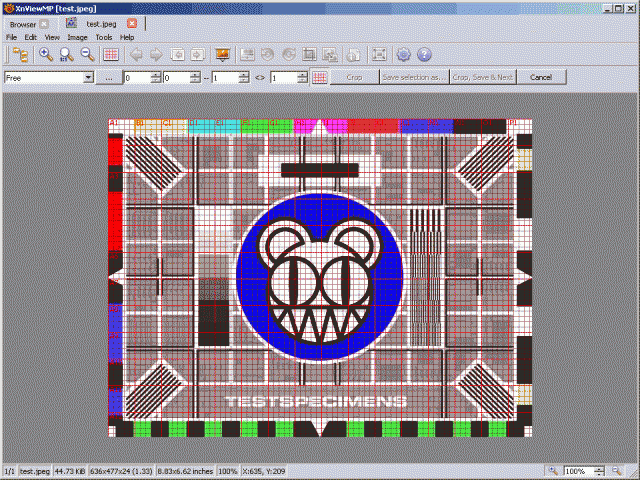 Crop mode (buggy): Although the grid overlay is active, the buttons for &quot;Show grid&quot; on the main toolbar and in the View menu are in unpressed state.