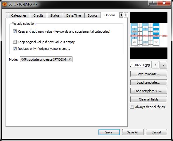 Options page of Edit dialoge for IPTC/XMP