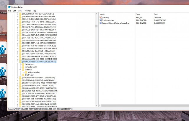 OneDrive registry information entry