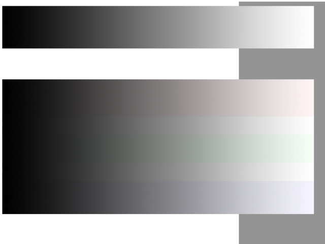 large greyscale ramp, including scale with slight colour offsets