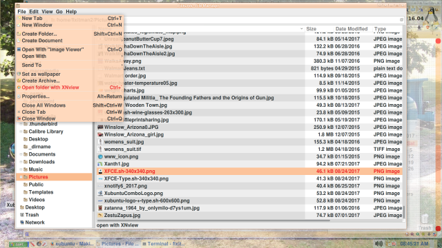 Thunar Custom Action open with XnView