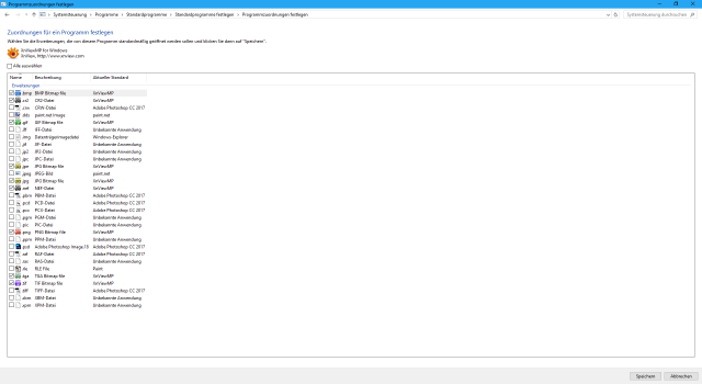 List of supported file types by XnViewMP according to Windows 10