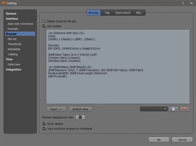 Settings dialog