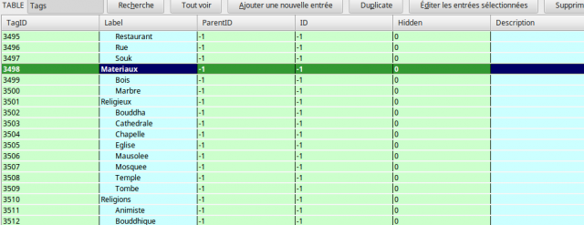 Pix de la table Tags (partie)