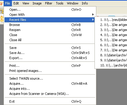 list of recent files to short