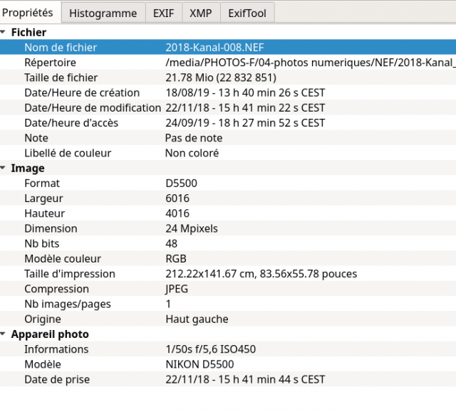Fiche pes propriétés photos