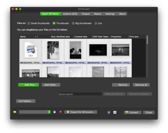 XnConvert input tab with missing thumbnail