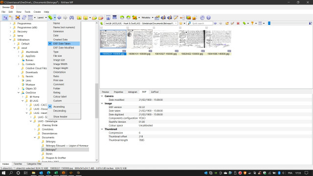 Screenshot of the result of EXIF date sorting