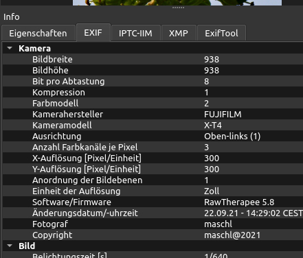 EXIF Anzeige der jpg-Datei