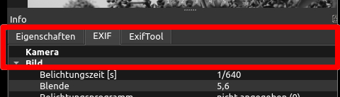 EXIF Anzeige der RAW-Datei