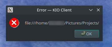 &quot;Error - KIO Client&quot; (KDE, Dolphin, XnViewMP 0.99.1)