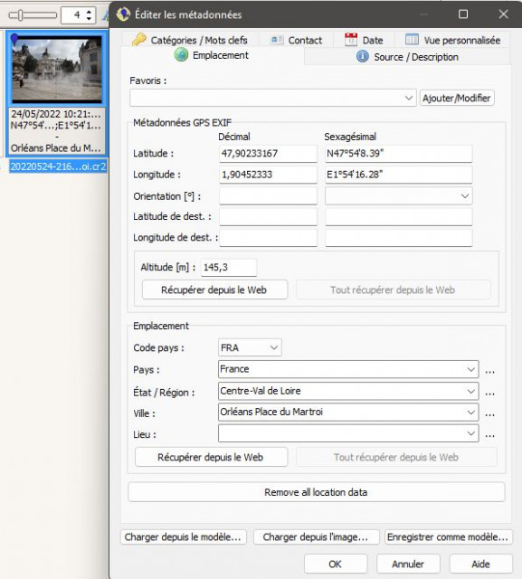 voilà les métadonnées enregistrées et visible dans geosetter