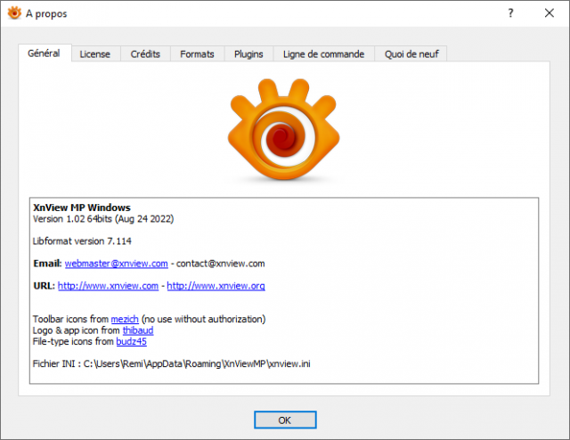 Information de la verion 1.02.0 installée